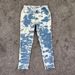 Levis 721‎ High Rise Skinny Ankle Tie Dye Jeans Blue White Raw Hem Womens 30